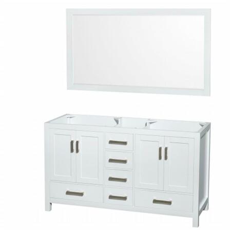 WYNDHAM COLLECTION Sheffield 60 In. Double Bathroom Vanity In White, No Countertop, No Sinks, And 58 In. Mirror WCS141460DWHCXSXXM58